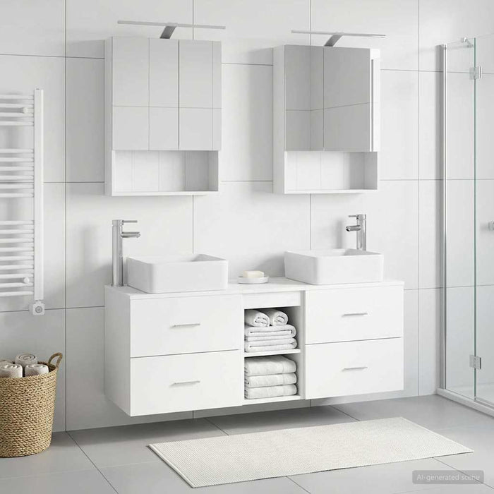 Set de mobilier pentru baie 5 buc. Alb Lemn prelucrat și sticlă WALTI