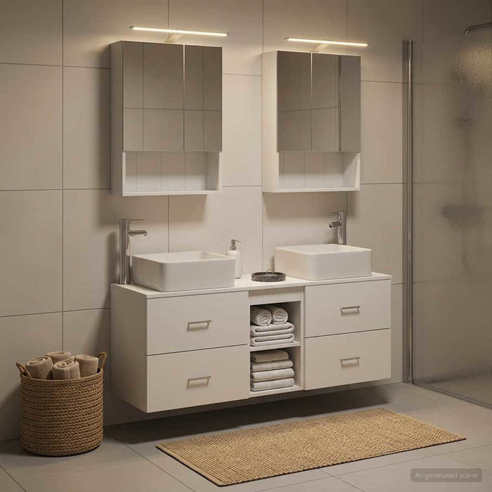 Set de mobilier pentru baie 5 buc. Alb Lemn prelucrat și sticlă WALTI