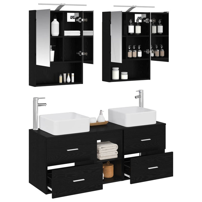 Set de mobilier pentru baie 5 pcs Stejar Negru WALTI