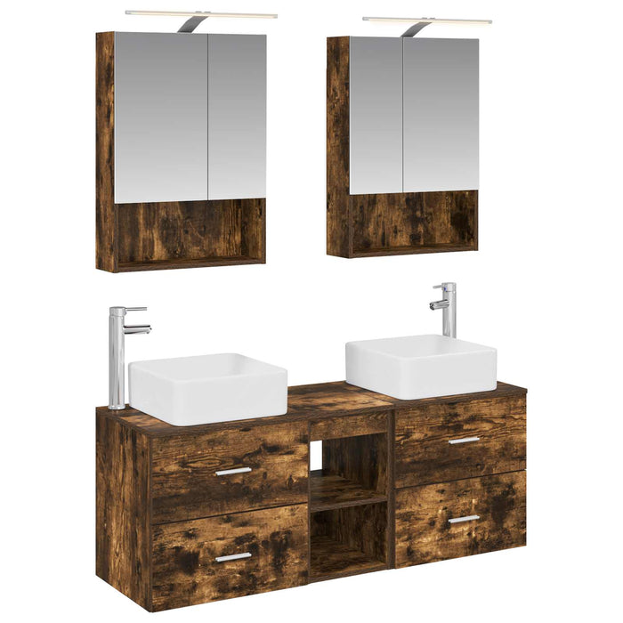 Set de mobilier pentru baie 5 pcs Stejar fumuriu WALTI