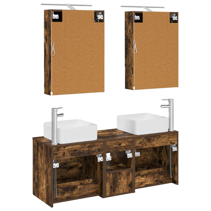 Set de mobilier pentru baie 5 pcs Stejar fumuriu WALTI