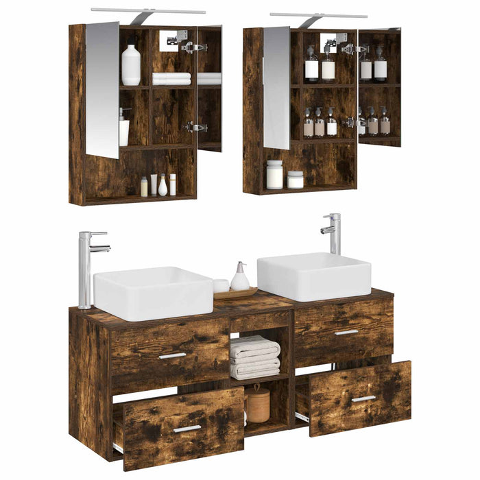 Set de mobilier pentru baie 5 pcs Stejar fumuriu WALTI