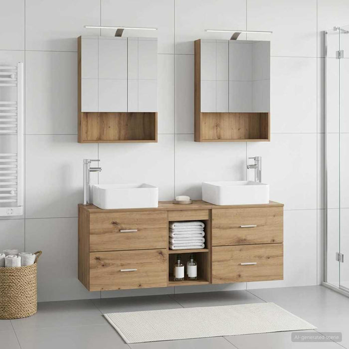Set de mobilier pentru baie 5 pcs Stejar Artizanal WALTI
