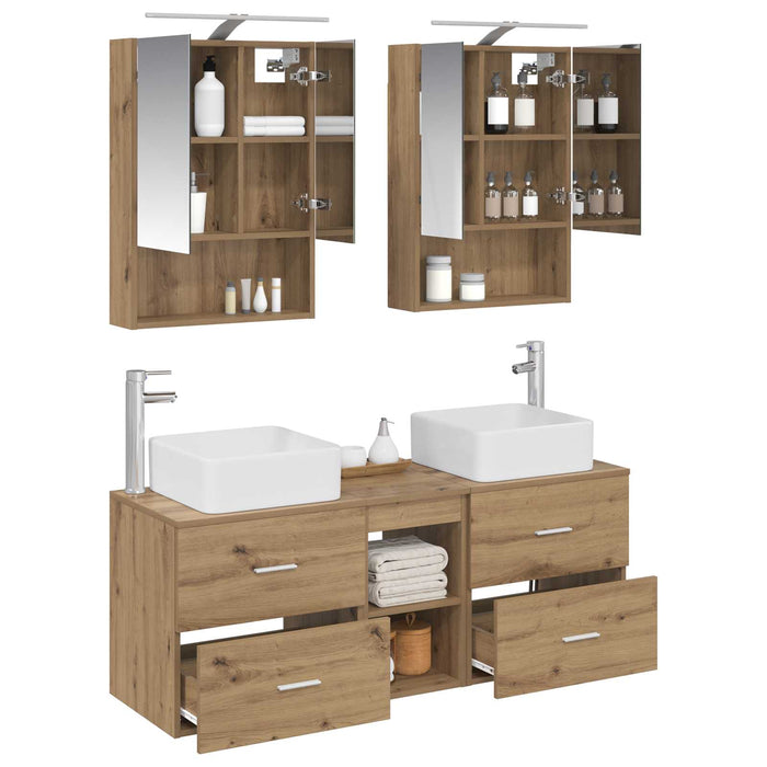 Set de mobilier pentru baie 5 pcs Stejar Artizanal WALTI