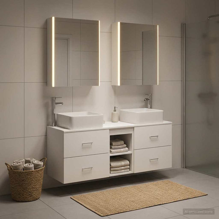 Set de mobilier pentru baie 5 pcs Alb Lemn prelucrat și sticlă WALTI