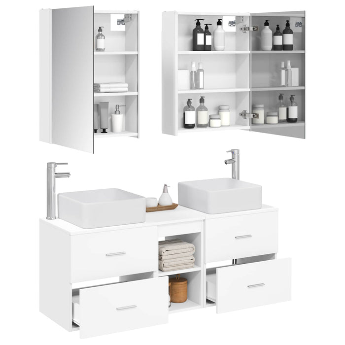 Set de mobilier pentru baie 5 pcs Alb Lemn prelucrat și sticlă WALTI