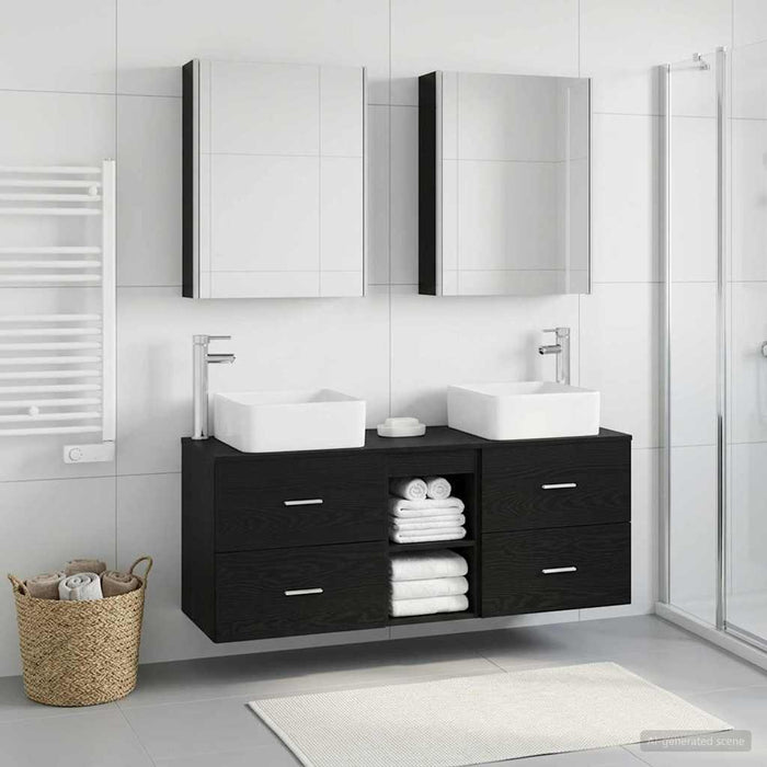 Set de mobilier pentru baie 5 pcs Stejar Negru WALTI