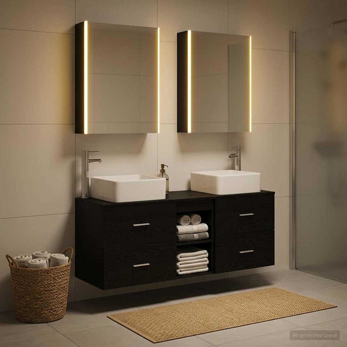 Set de mobilier pentru baie 5 pcs Stejar Negru WALTI