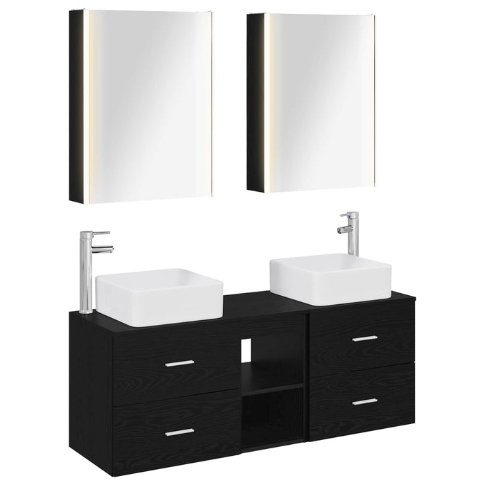 Set de mobilier pentru baie 5 pcs Stejar Negru WALTI