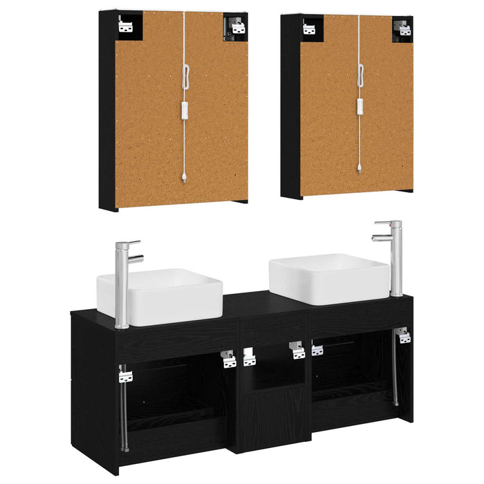 Set de mobilier pentru baie 5 pcs Stejar Negru WALTI
