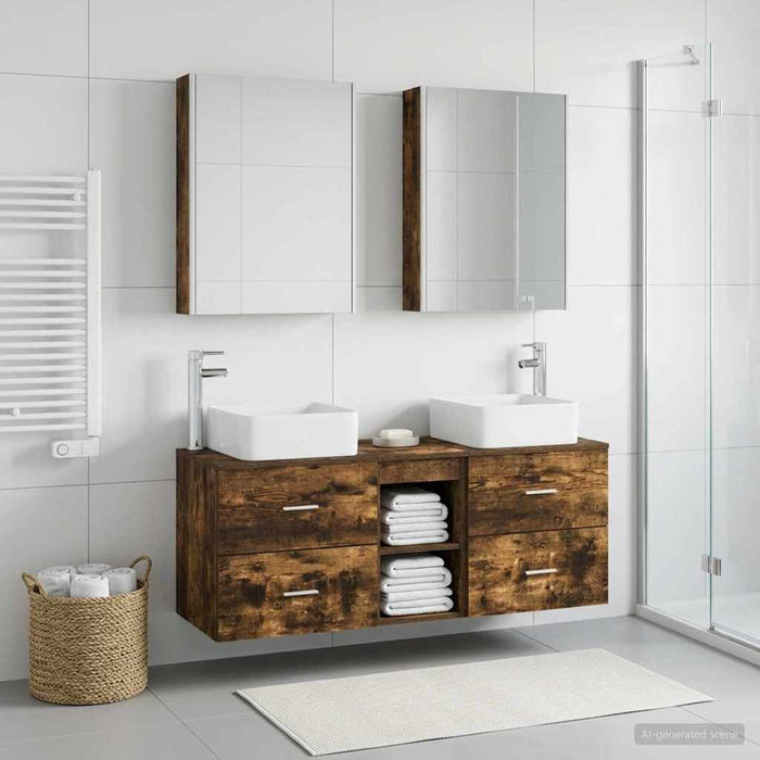 Set de mobilier pentru baie 5 pcs Stejar fumuriu WALTI