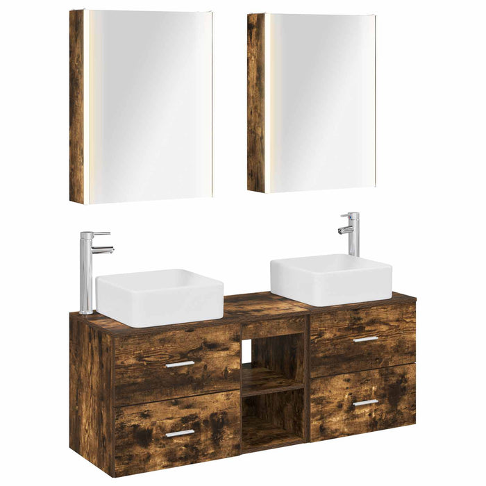 Set de mobilier pentru baie 5 pcs Stejar fumuriu WALTI