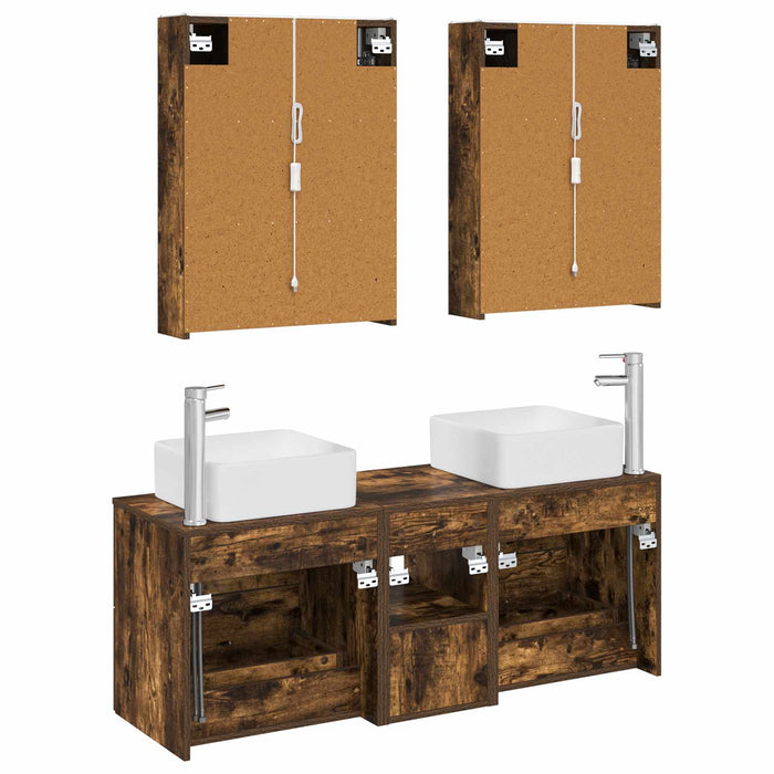 Set de mobilier pentru baie 5 pcs Stejar fumuriu WALTI