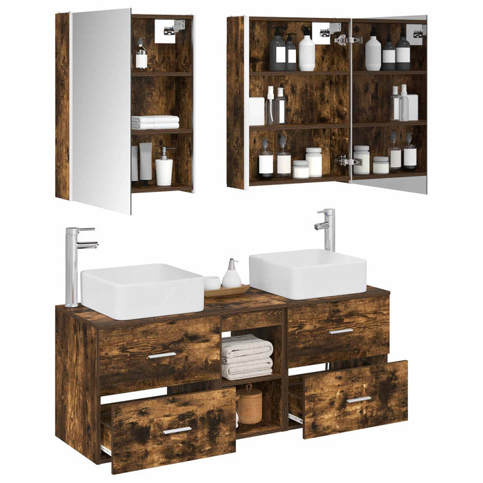 Set de mobilier pentru baie 5 pcs Stejar fumuriu WALTI