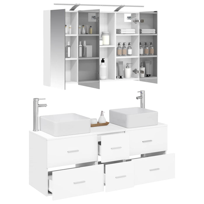 Set de mobilier pentru baie 4 pcs Alb Lemn prelucrat și sticlă WALTI