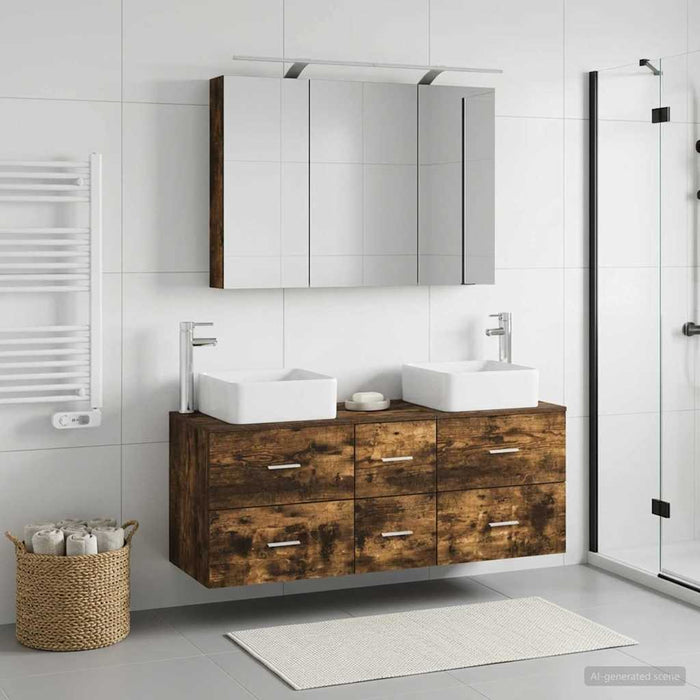 Set de mobilier pentru baie 4 buc. Stejar fumuriu WALTI