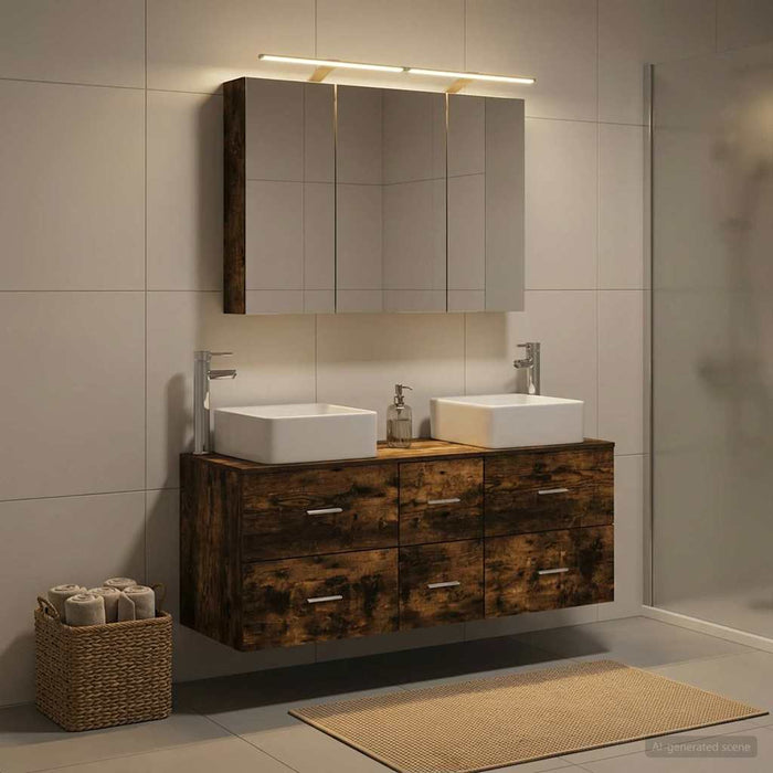 Set de mobilier pentru baie 4 buc. Stejar fumuriu WALTI