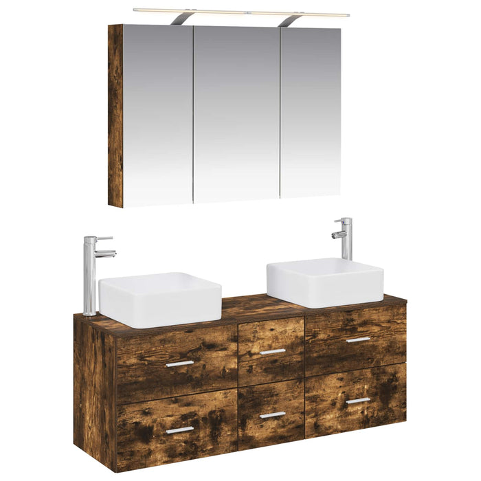 Set de mobilier pentru baie 4 buc. Stejar fumuriu WALTI