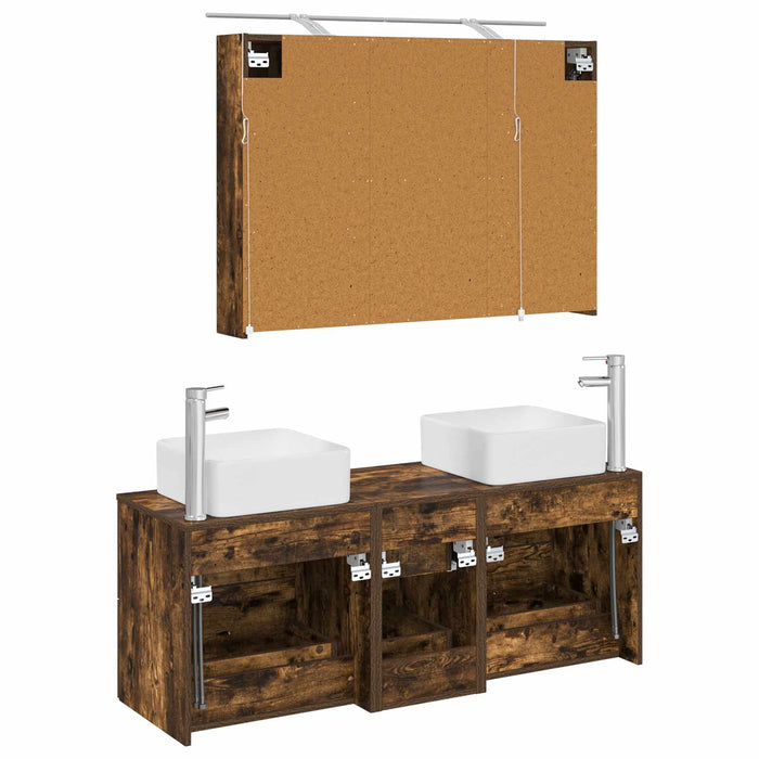 Set de mobilier pentru baie 4 buc. Stejar fumuriu WALTI