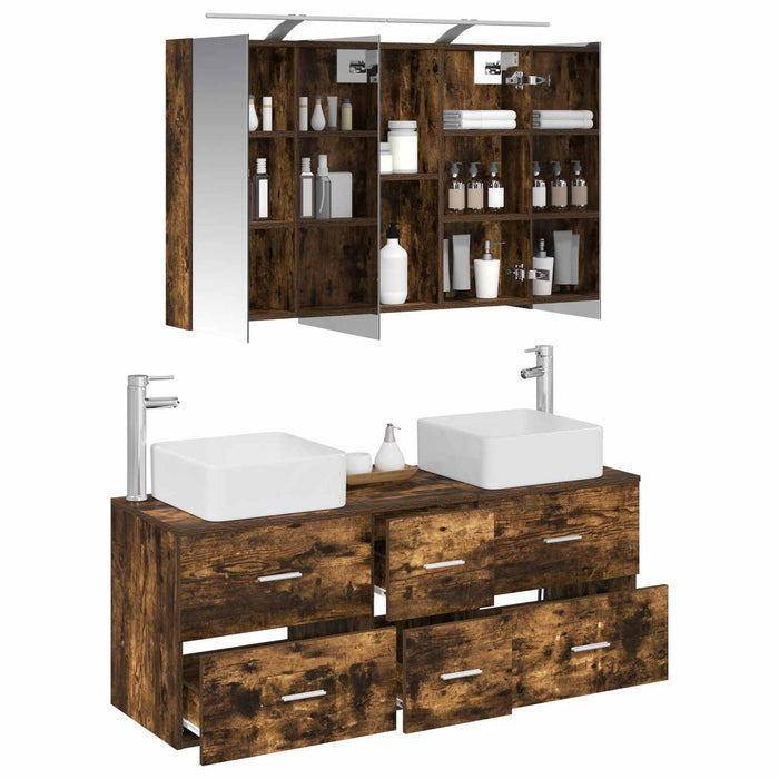 Set de mobilier pentru baie 4 buc. Stejar fumuriu WALTI