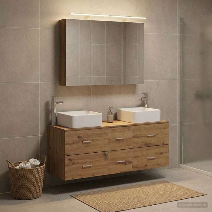 Set de mobilier pentru baie 4 buc. Stejar Artizanal WALTI
