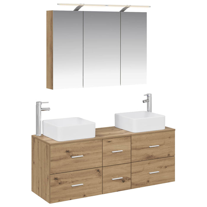 Set de mobilier pentru baie 4 pcs Stejar Artizanal WALTI