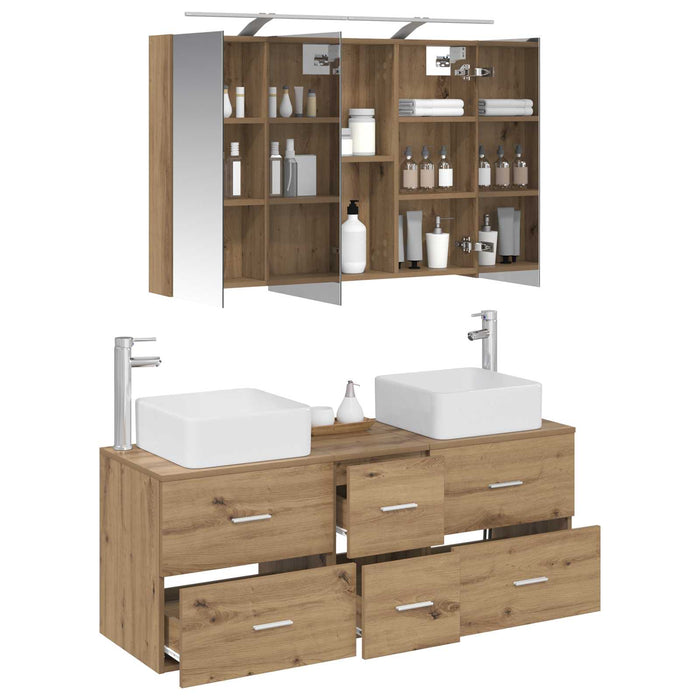 Set de mobilier pentru baie 4 pcs Stejar Artizanal WALTI