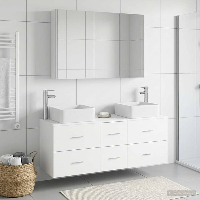 Set de mobilier pentru baie 4 buc. Alb Lemn prelucrat și sticlă WALTI