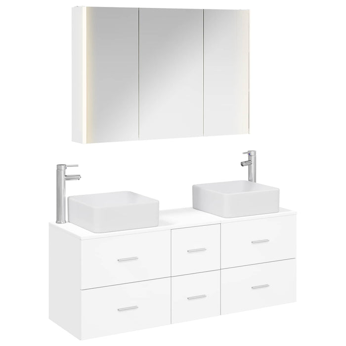 Set de mobilier pentru baie 4 pcs Alb Lemn prelucrat și sticlă WALTI