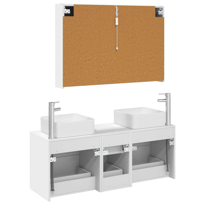 Set de mobilier pentru baie 4 pcs Alb Lemn prelucrat și sticlă WALTI