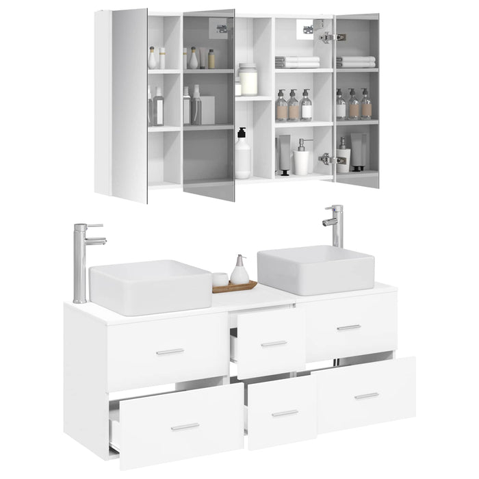 Set de mobilier pentru baie 4 pcs Alb Lemn prelucrat și sticlă WALTI