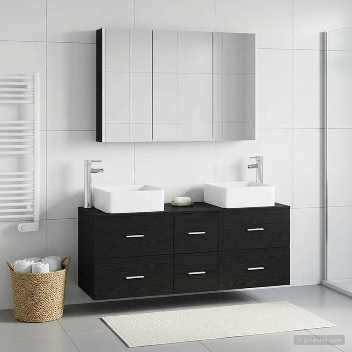 Set de mobilier pentru baie 4 buc. Stejar Negru WALTI
