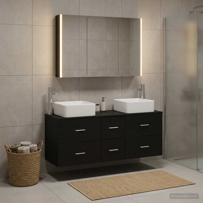 Set de mobilier pentru baie 4 buc. Stejar Negru WALTI