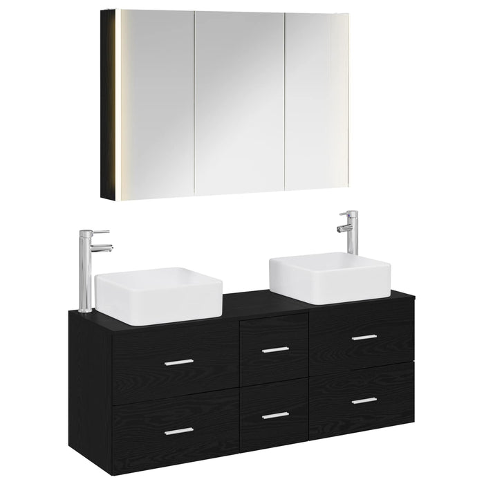 Set de mobilier pentru baie 4 pcs Stejar Negru WALTI