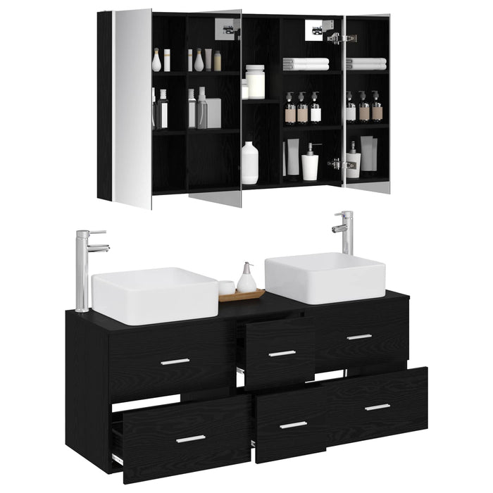 Set de mobilier pentru baie 4 pcs Stejar Negru WALTI
