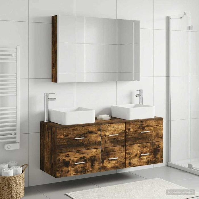 Set de mobilier pentru baie 4 buc. Stejar fumuriu - WALTI WALTI
