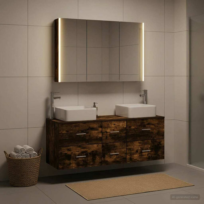 Set de mobilier pentru baie 4 buc. Stejar fumuriu - WALTI WALTI