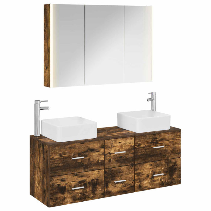 Set de mobilier pentru baie 4 pcs Stejar fumuriu WALTI