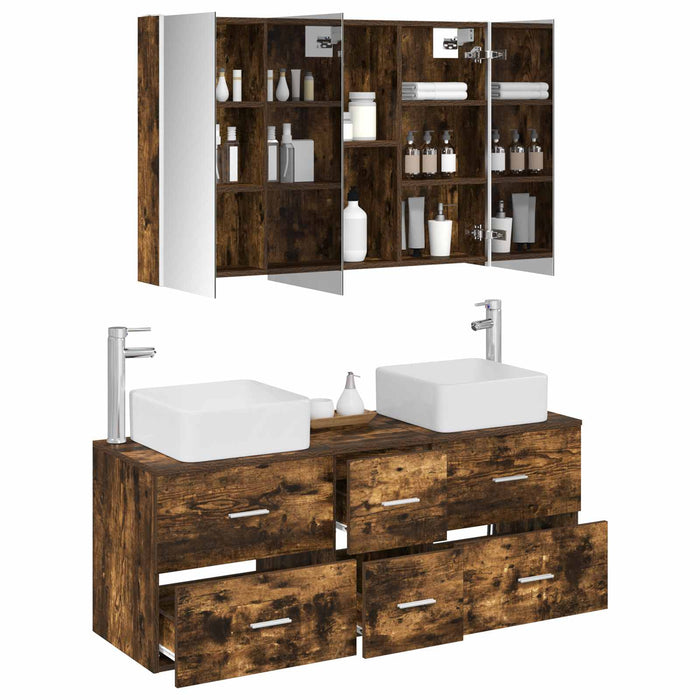 Set de mobilier pentru baie 4 pcs Stejar fumuriu WALTI