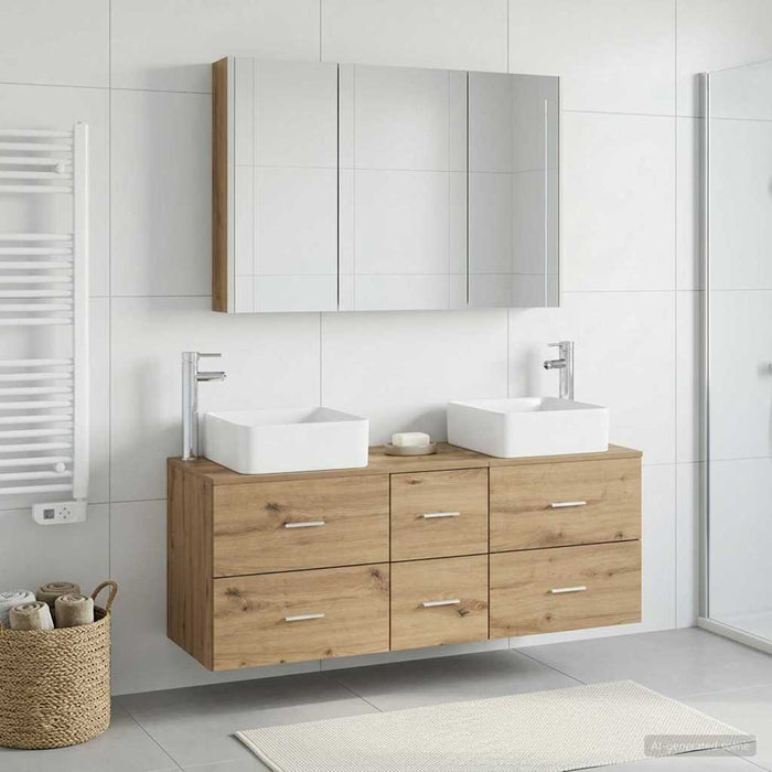 Set de mobilier pentru baie 4 buc. Stejar Artizanal WALTI