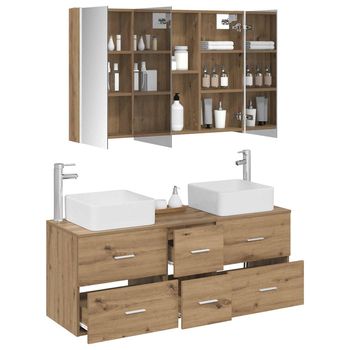 Set de mobilier pentru baie 4 pcs Stejar Artizanal WALTI