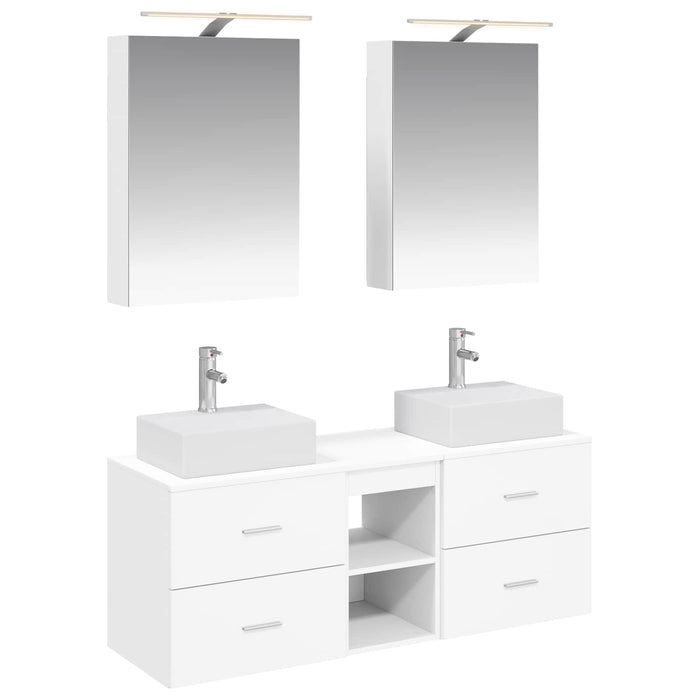 Set de mobilier pentru baie 5 pcs Alb Lemn prelucrat și sticlă WALTI