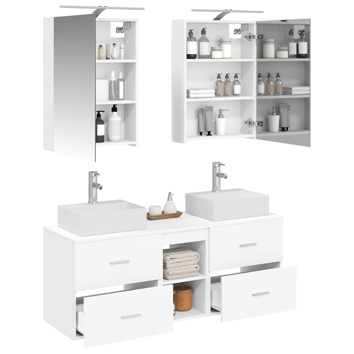 Set de mobilier pentru baie 5 pcs Alb Lemn prelucrat și sticlă WALTI