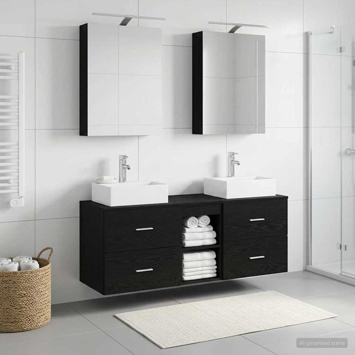 Set de mobilier pentru baie 5 pcs Stejar Negru WALTI