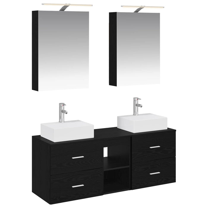Set de mobilier pentru baie 5 pcs Stejar Negru WALTI