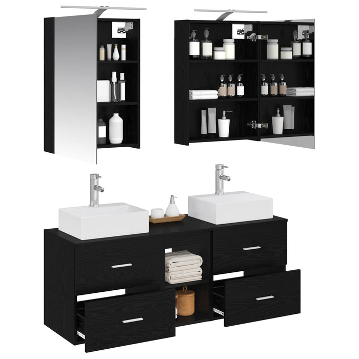 Set de mobilier pentru baie 5 pcs Stejar Negru WALTI