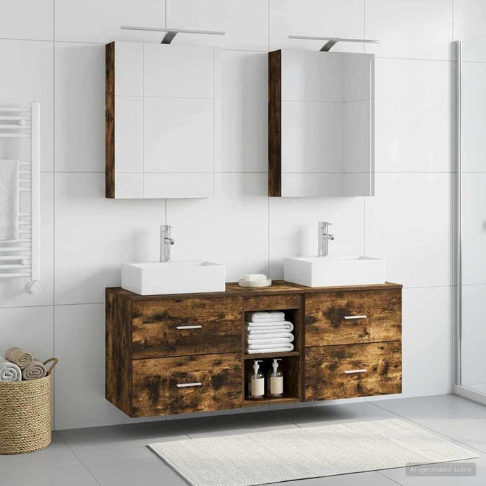 Set de mobilier pentru baie 5 pcs Stejar fumuriu WALTI