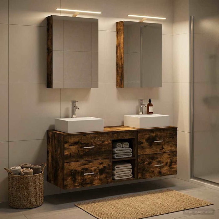 Set de mobilier pentru baie 5 buc. Stejar fumuriu WALTI