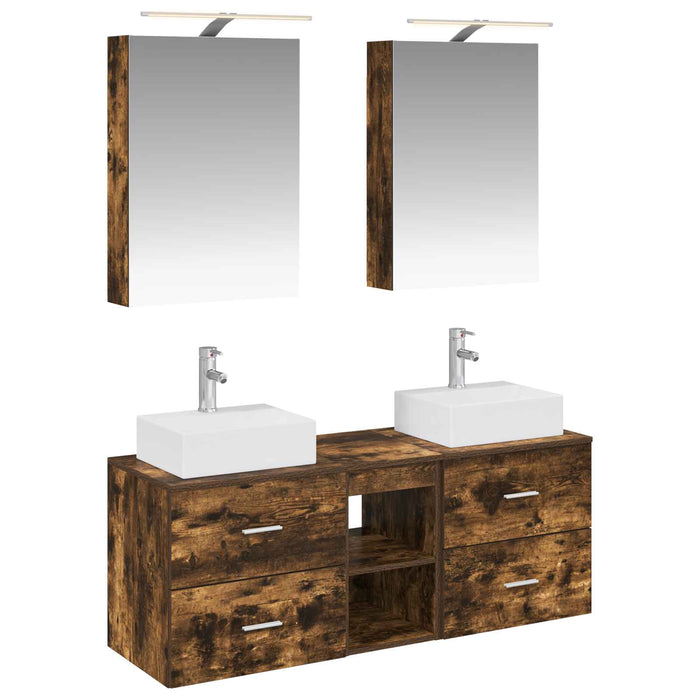 Set de mobilier pentru baie 5 pcs Stejar fumuriu WALTI
