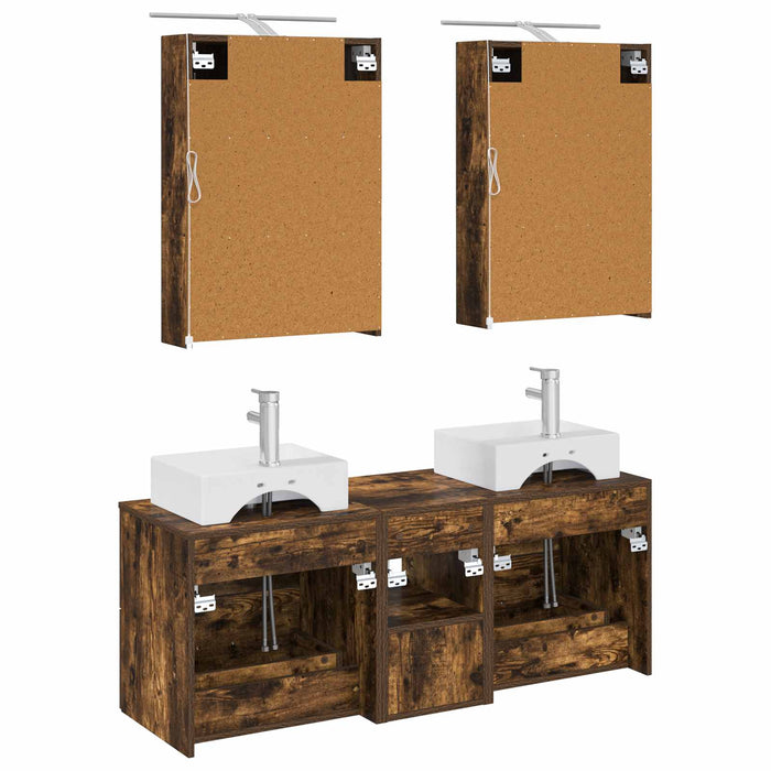 Set de mobilier pentru baie 5 pcs Stejar fumuriu WALTI